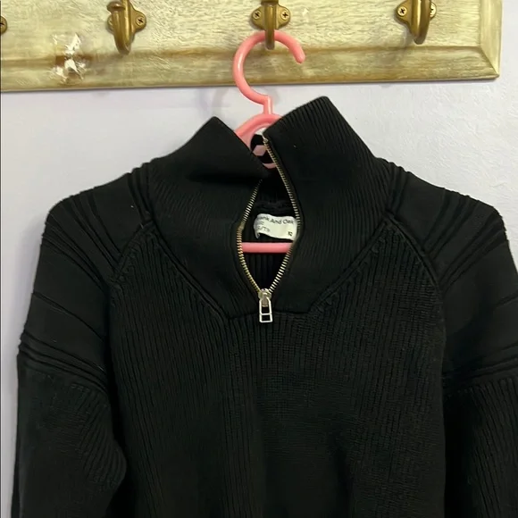 Black Ribbed Zip-Up Sweater - Picture 2 of 7